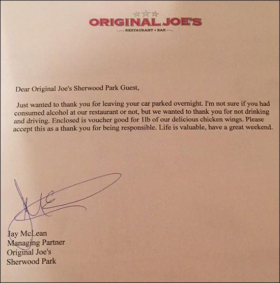 Original Joe's Restaurant Goes Viral For Sober Responsibility Against DUIs