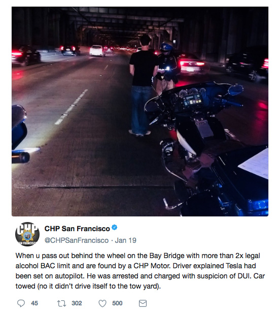 CHP San Francisco Tesla Drunk Driver